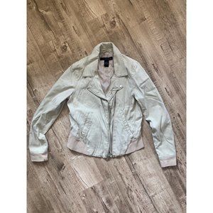 Calvin Klein Jeans Long Sleeve Full Zip Moto Jacket Beige Tan Women's Size L